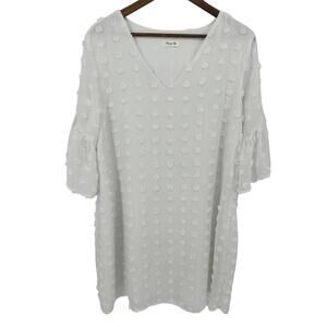 Blooming Jelly Womens Dress Size XL Vneck White Swiss Dot Wedding Honeymoon EUC